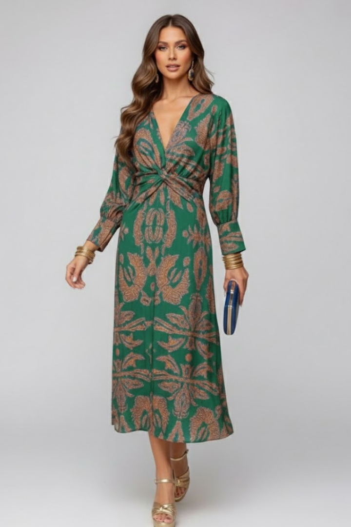 Constance Waverly | Paisley Print Long Sleeve Maxi Dress For Women