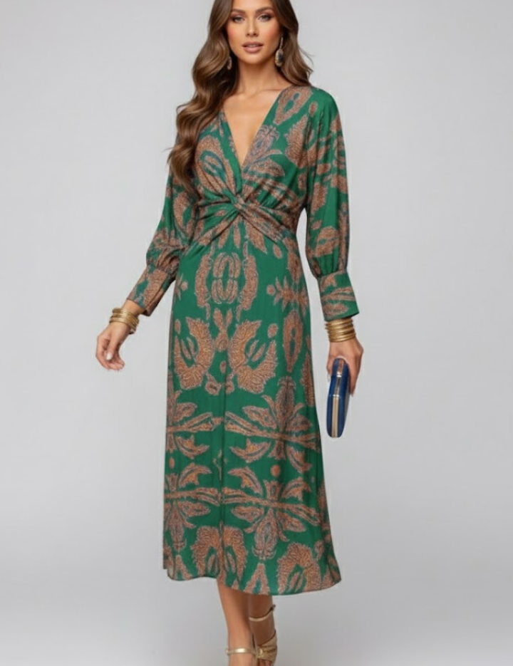 Constance Waverly | Paisley Print Long Sleeve Maxi Dress For Women