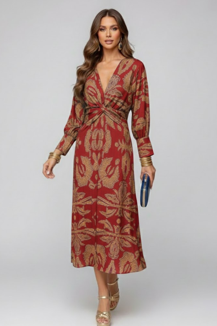 Constance Waverly | Paisley Print Long Sleeve Maxi Dress For Women