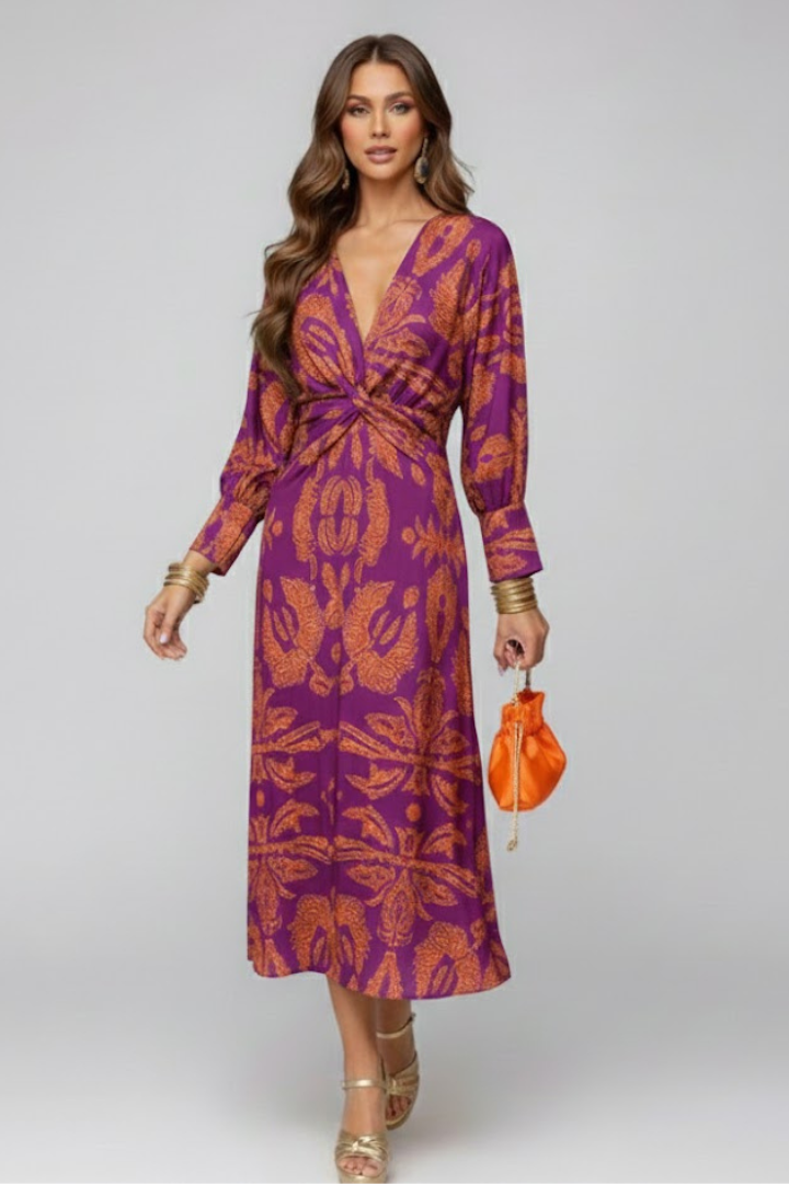 Constance Waverly | Paisley Print Long Sleeve Maxi Dress For Women