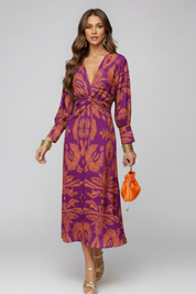 Constance Waverly | Paisley Print Long Sleeve Maxi Dress For Women