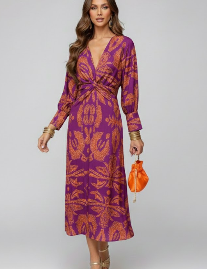 Constance Waverly | Paisley Print Long Sleeve Maxi Dress For Women