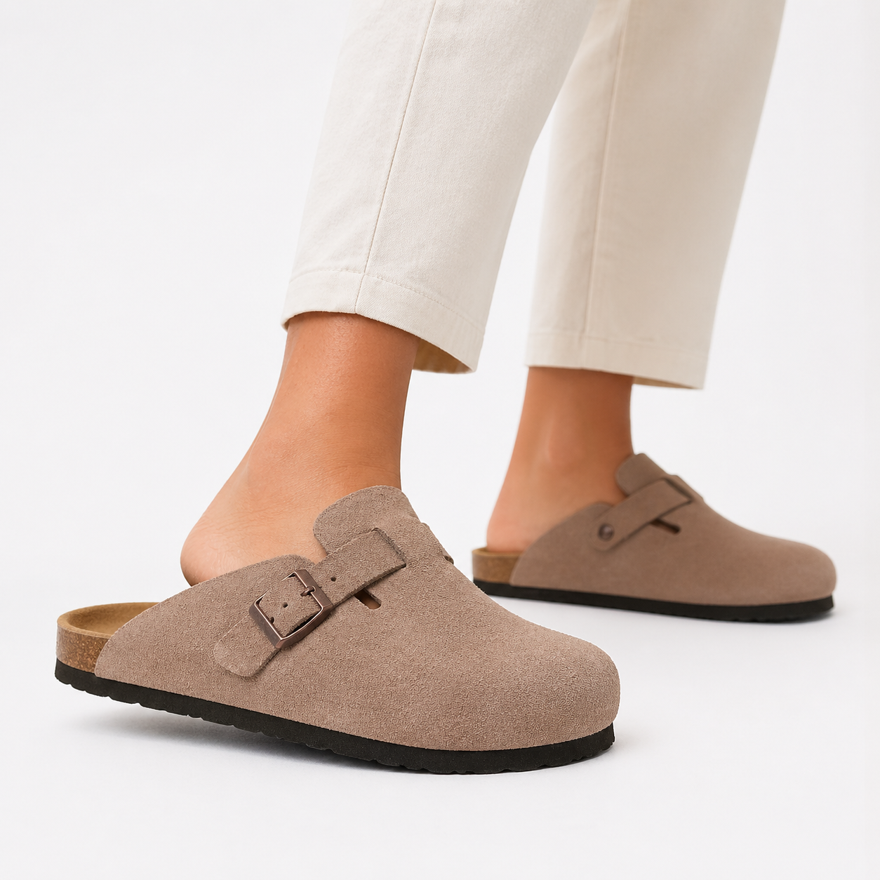 Claire Sanderson | Suede Buckle Mule Clogs For Women