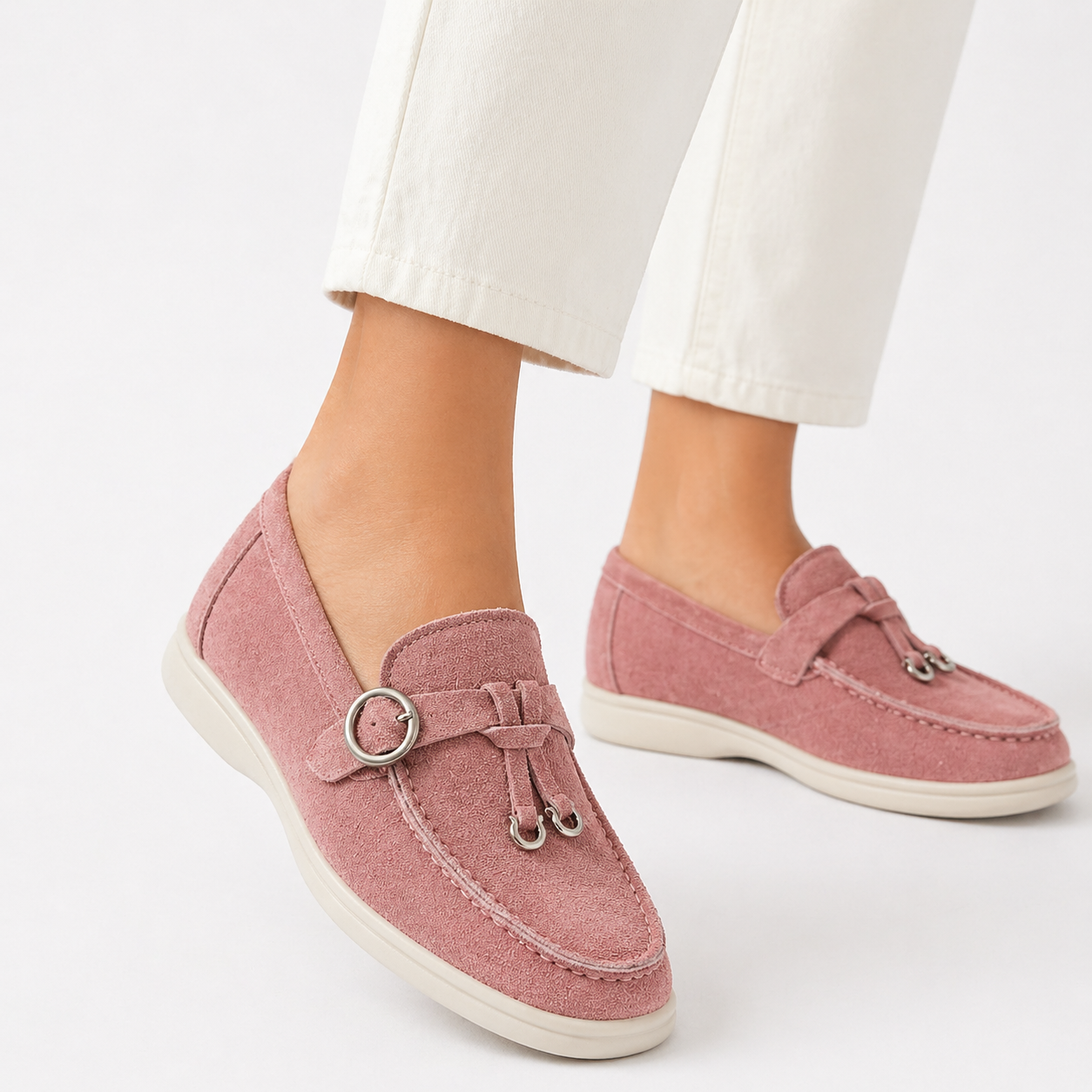 Elaine Morrow | Suede Buckle Loafers For Women