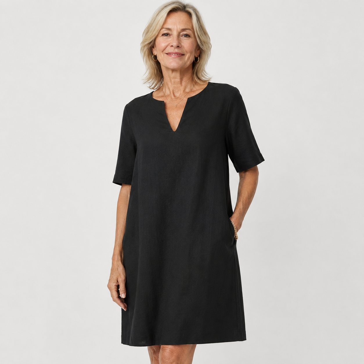 Eleanor Voss | Black V-Neck Midi Dress For Women