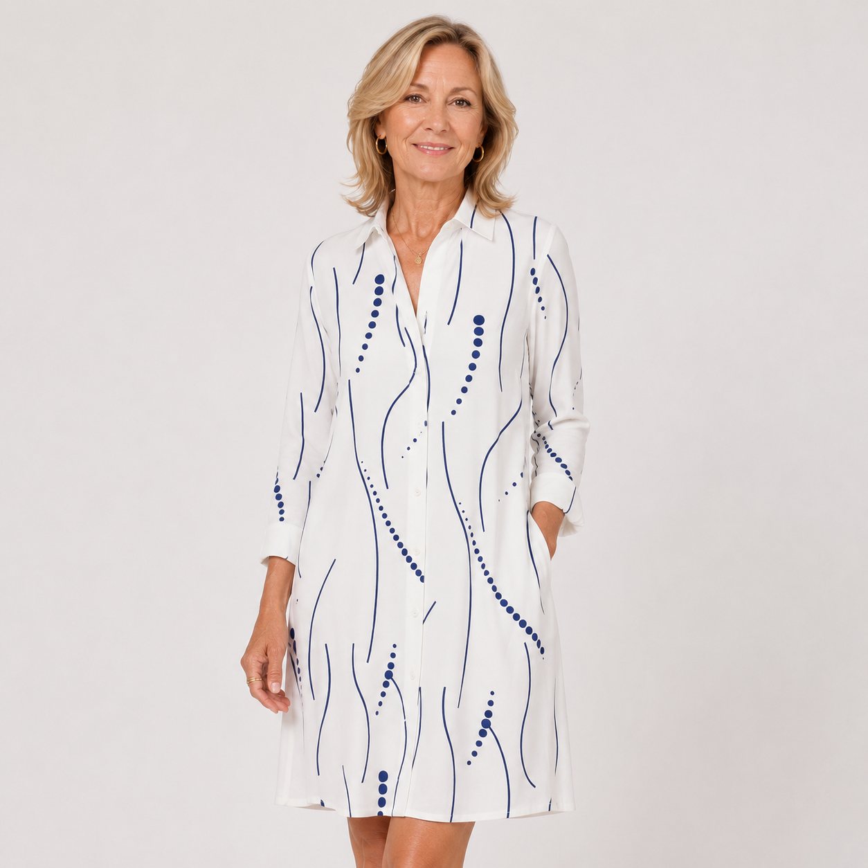 Margaret Bellcourt | Printed Long Sleeve Mini Shirt Dress For Women