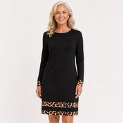Lorraine Ashby | Long Sleeve Leopard Trim Mini Dress For Women