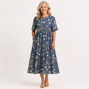 Harriet Wyndmere | Gold Embroidered Floral Midi Dress For Women
