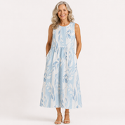 Priscilla Davenport | Sleeveless Leaf Print Midi Dress For Women