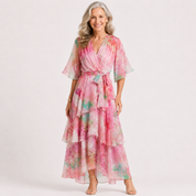 Daphne Rosslyn | Floral Print Tiered Wrap Midi Dress For Women
