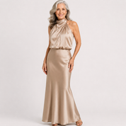 Isabeau Montclair | Satin Halter Maxi Dress For Women