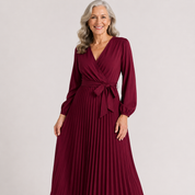 Diana Ravenswood | Long Sleeve Pleated Wrap Maxi Dress For Women
