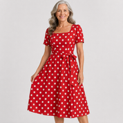 Miriam Hollingsworth | Red Polka Dot Midi Dress For Women