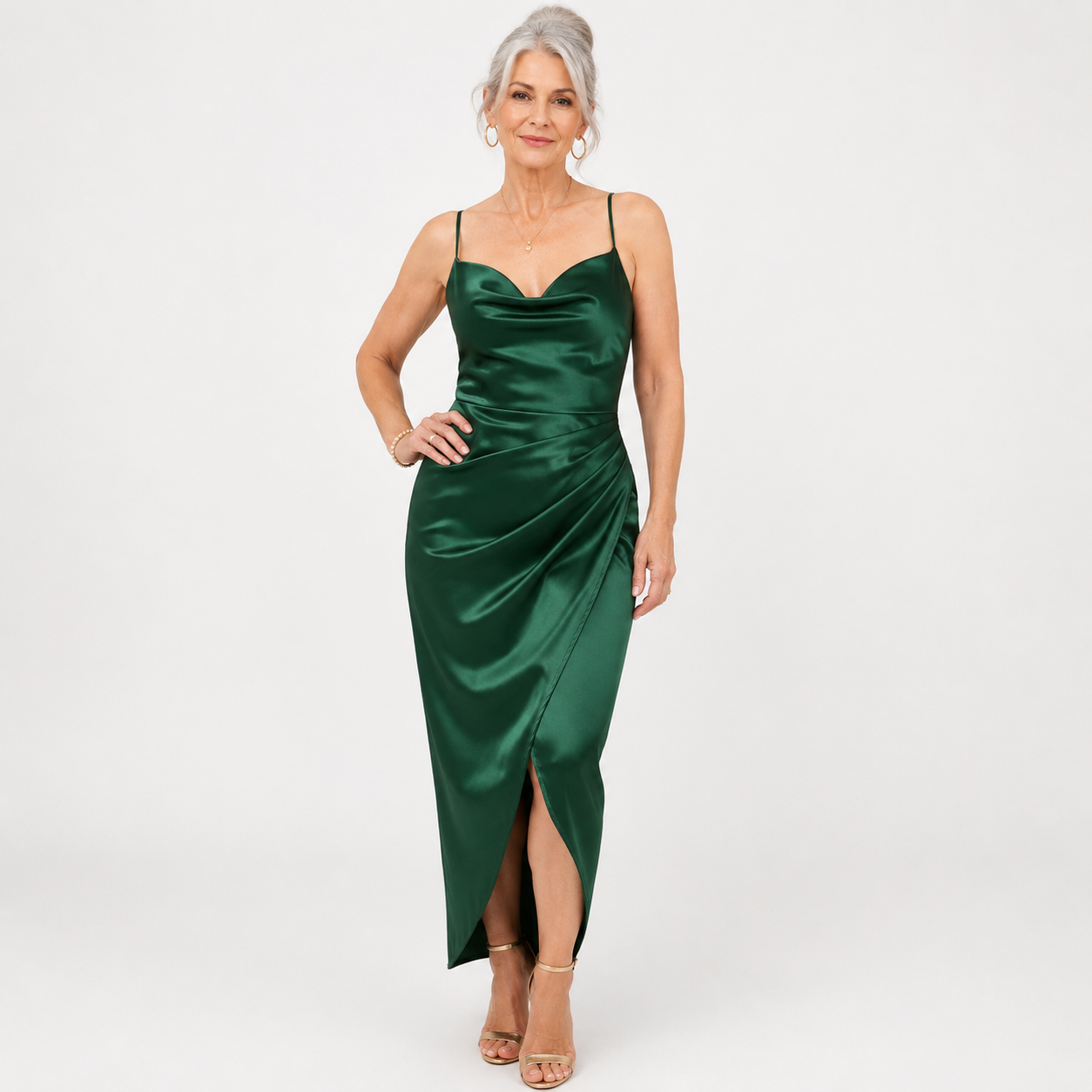 Clarissa Vanbrough | Satin Draped Midi Dress For Women