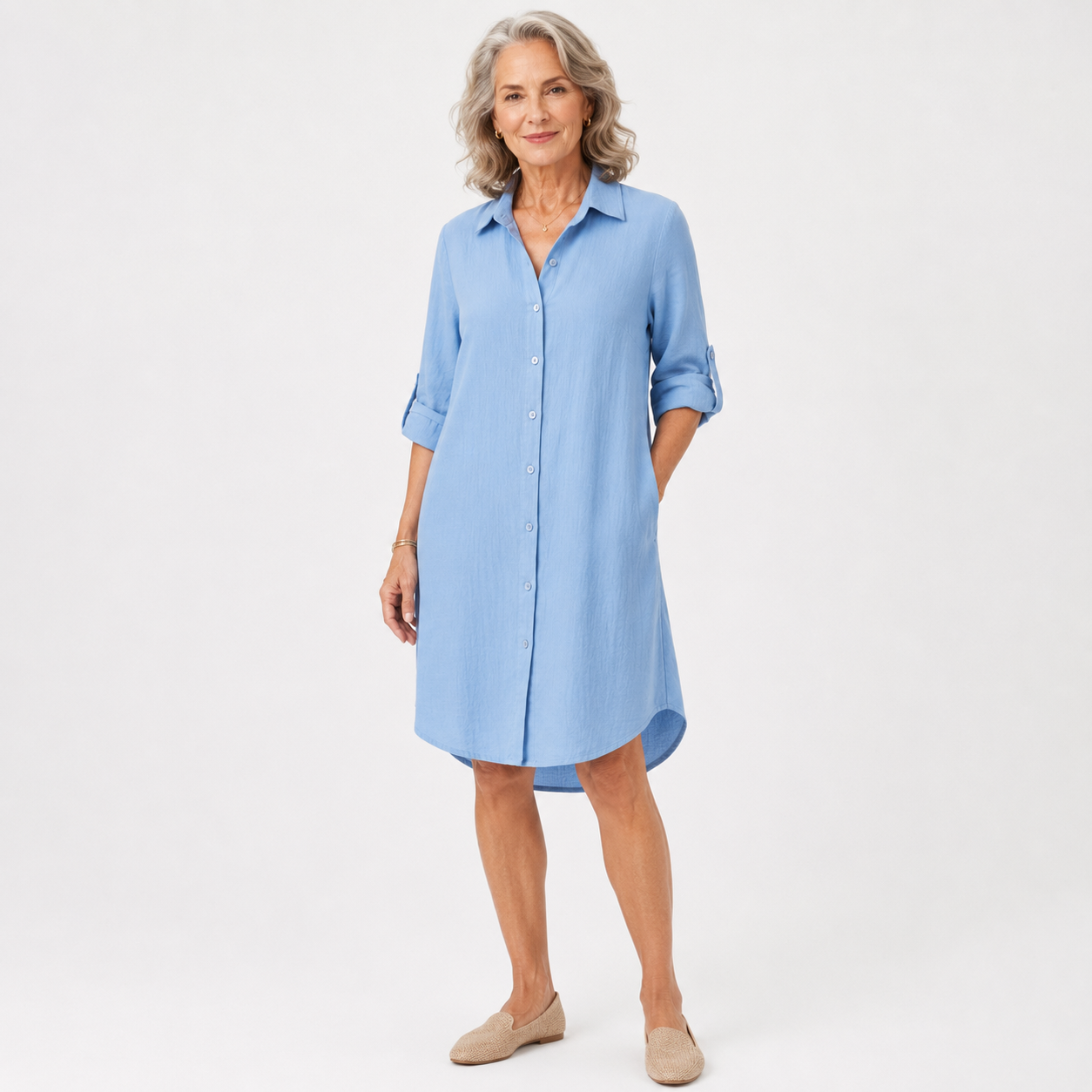 Marguerite Sinclair | Linen Midi Shirt Dress For Women