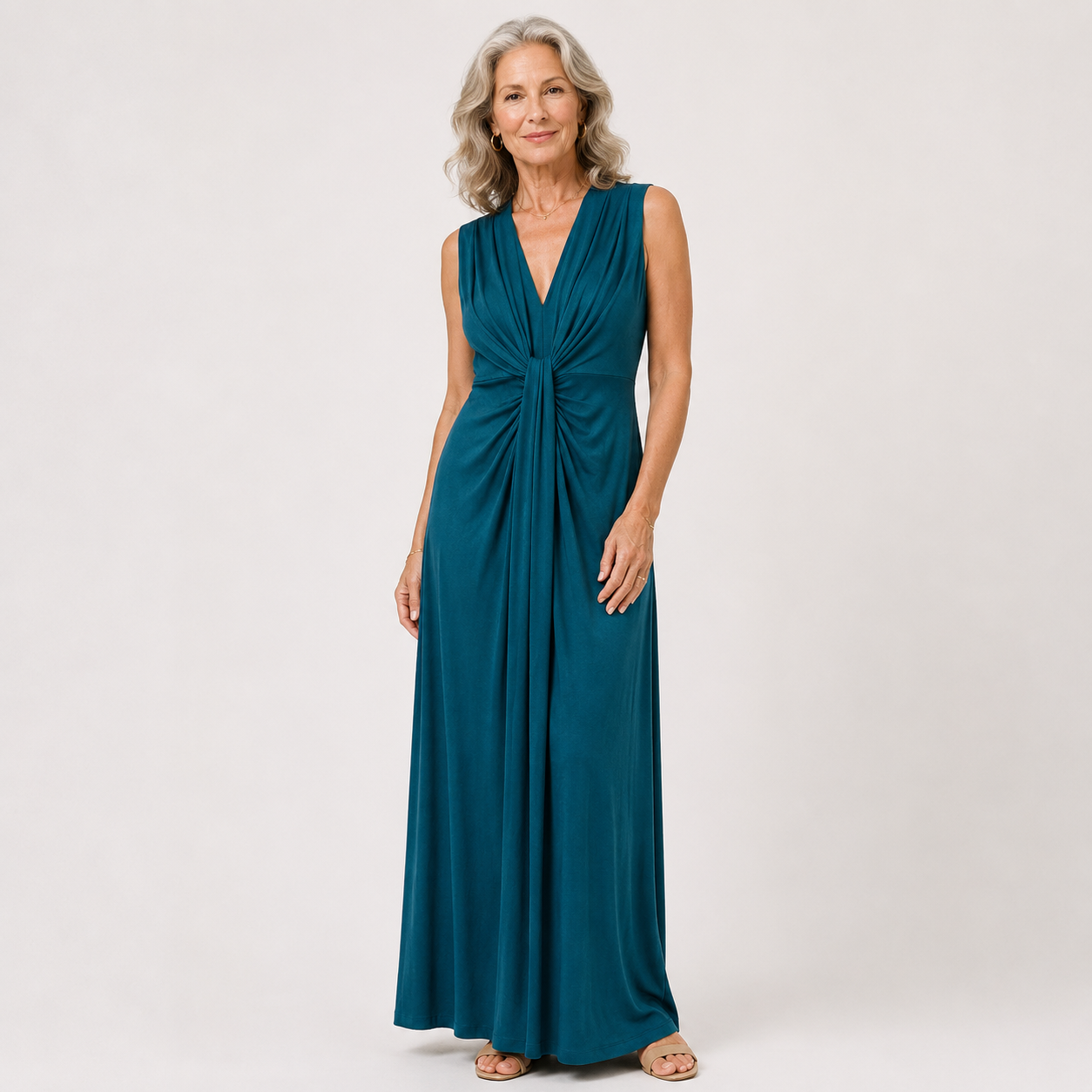 Genevieve Colborne | Deep V-Neck Ruched Maxi Dress For Women