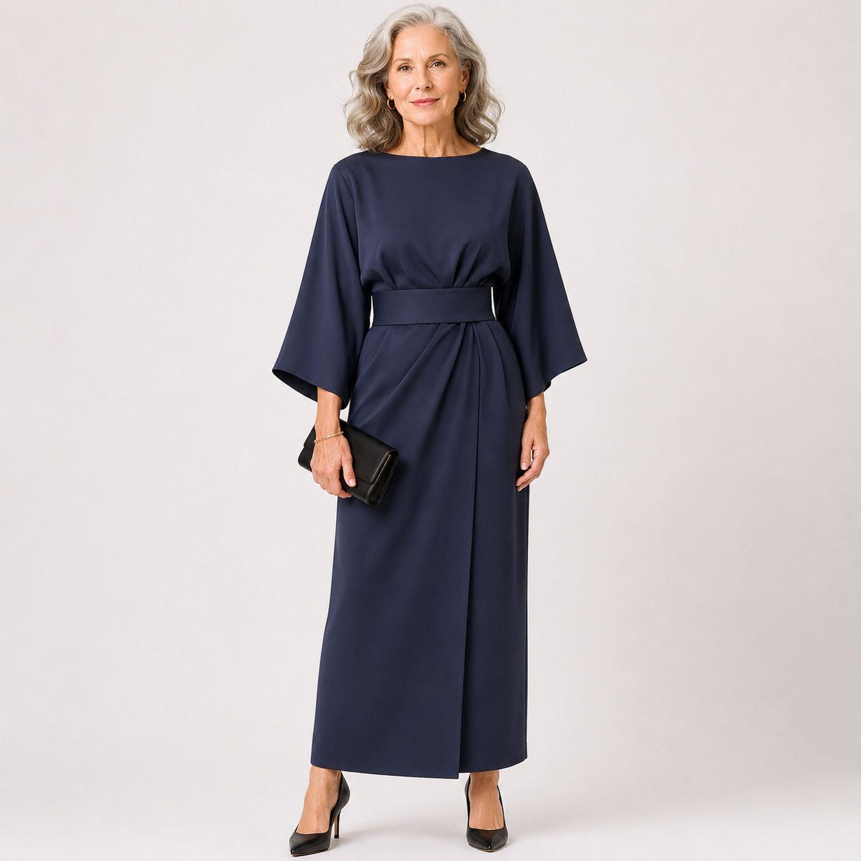 Clarisse Beaumont | Belted Kimono Sleeve Midi Dress For Women