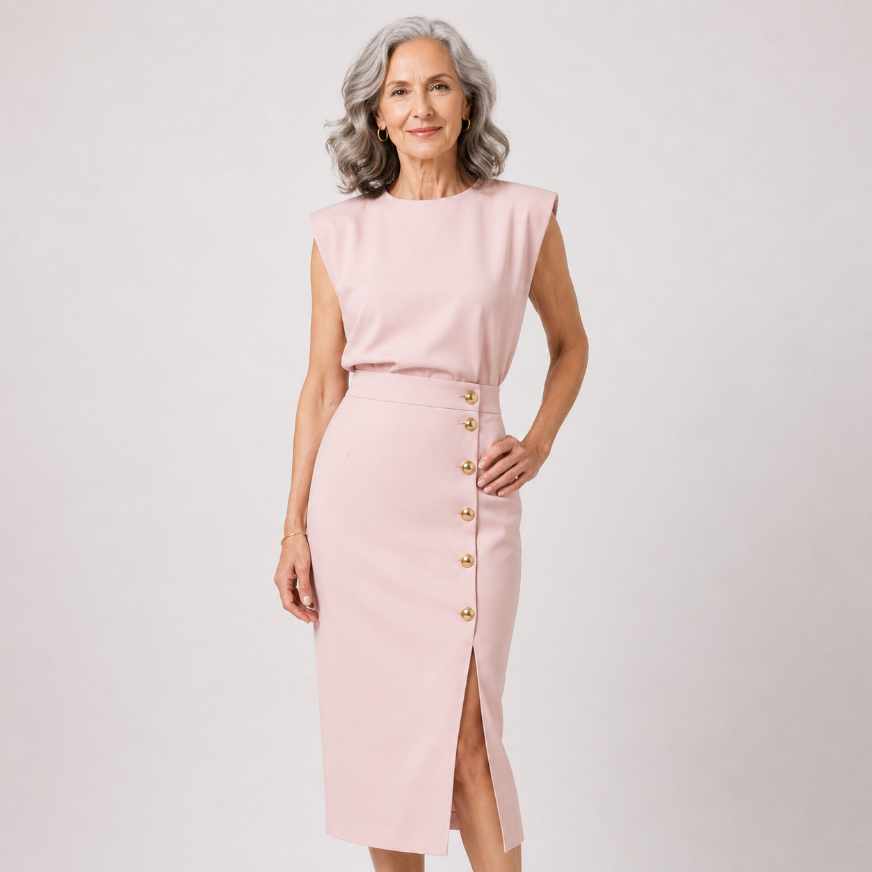 Natasha Velmonde | Gold Button Midi Dress For Women