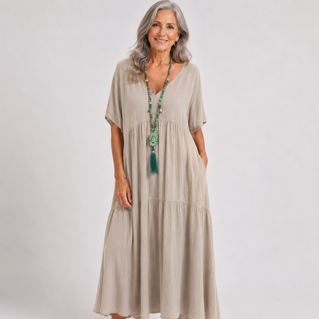 Margaux Delvigne | Relaxed V-Neck Tiered Maxi Dress For Women