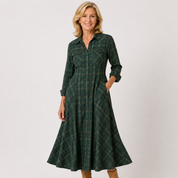 Catherine Aldridge | Plaid Maxi Shirtdress Long Sleeve For Women