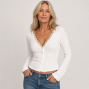 Serena Whitlow | Long Sleeve Lace Trim Crop Top For Women