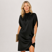 Diana Foxwell | Satin Mock Neck Mini Dress For Women