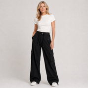 Petra Calloway | Wide Leg Black Cargo Trousers For Women