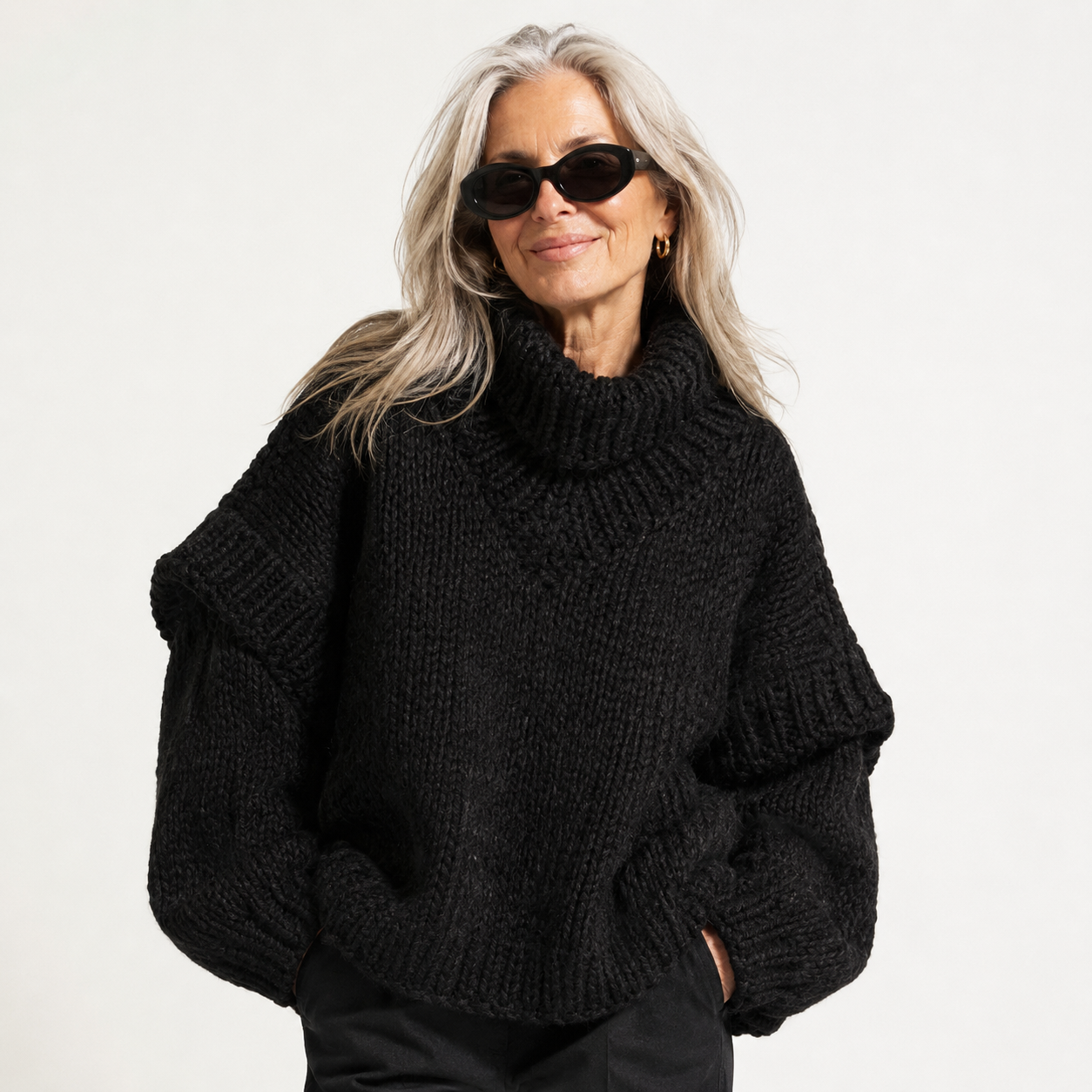 Verity Holsworth | Oversized Chunky Knit Turtleneck Mini Dress For Women