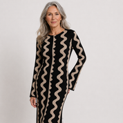 Diana Colmere | Long Sleeve Zigzag Knit Maxi Dress For Women