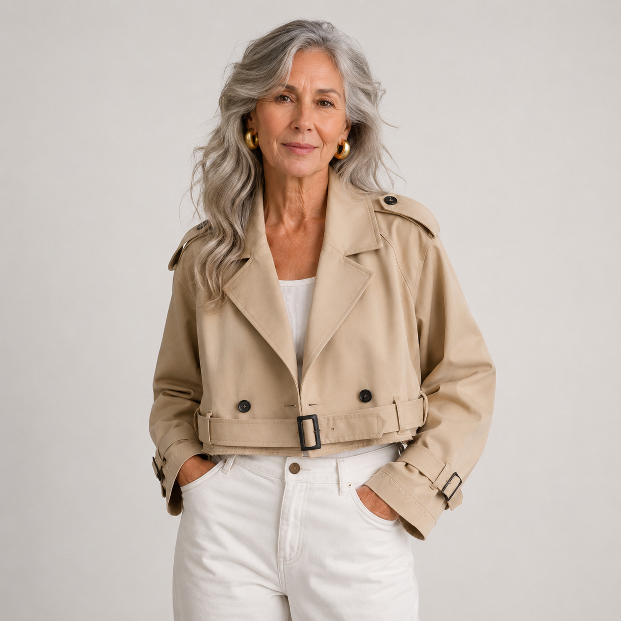 Sophia Dunleigh | Cropped Belted Trench Coat For Women