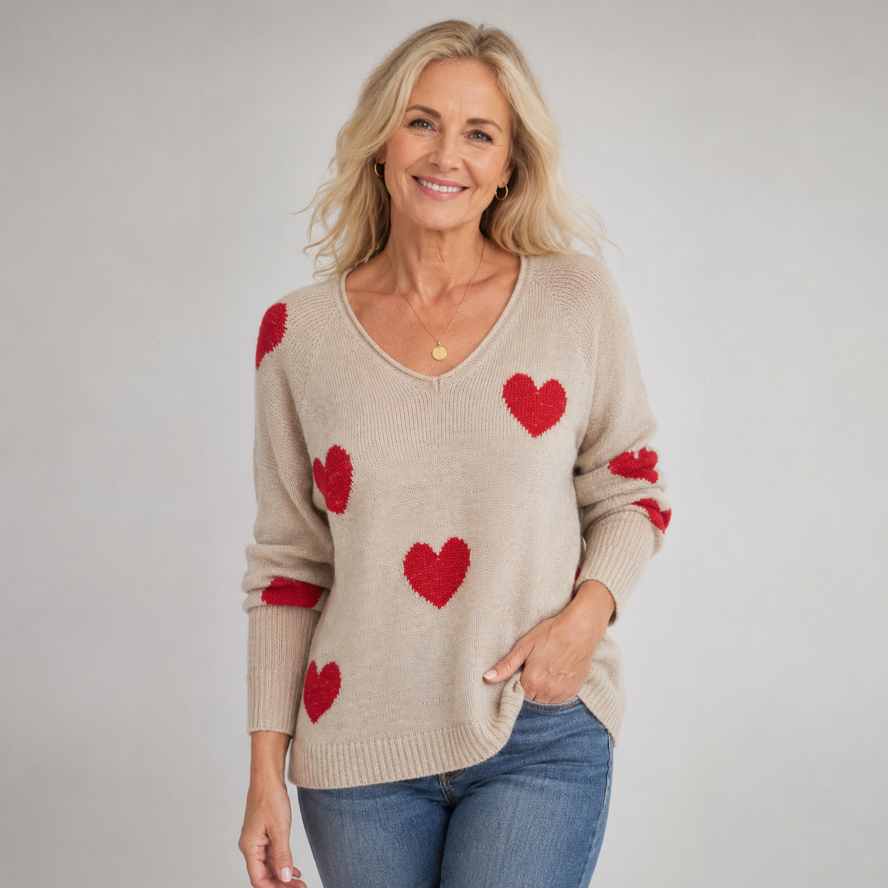 Rosalind Wentmore | Heart Print Knit Sweater For Women