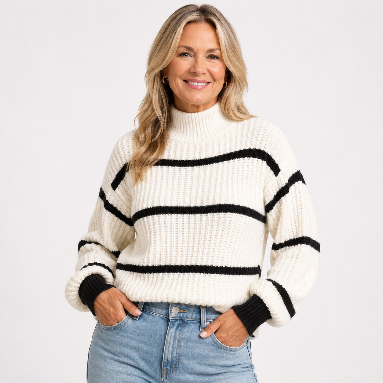 Georgette Halcrow | Striped Mock Neck Knit Sweater For Women