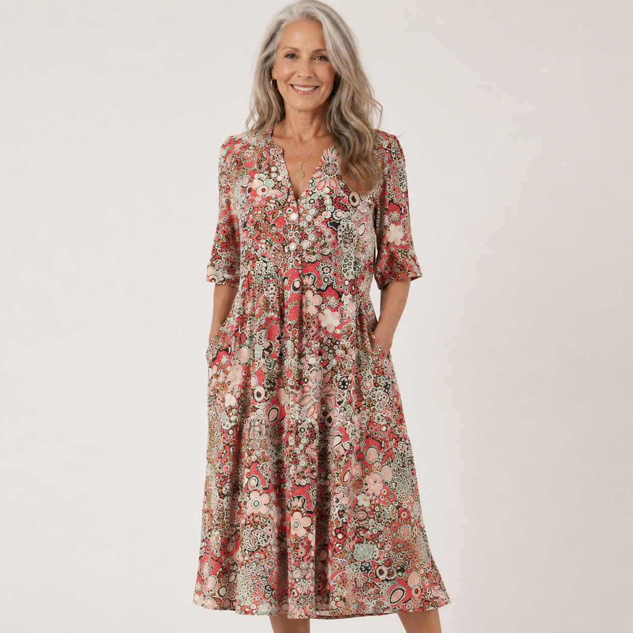 Diana Wrenshaw | Floral Print Midi Dress For Women