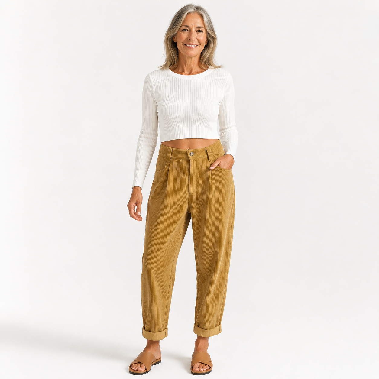 Georgina Falcourt | High Waist Corduroy Tapered Trousers For Women