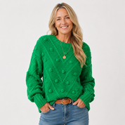 Thea Collingwood | Chunky Pom Pom Cable Knit Sweater For Women