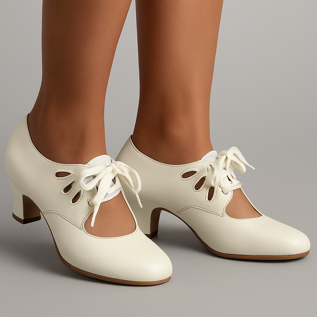 Margot Eveline | Vintage Lace-Up Low Heel Pumps For Women