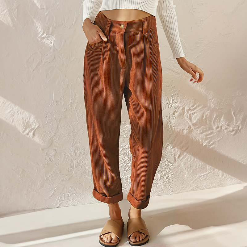 Georgina Falcourt | High Waist Corduroy Tapered Trousers For Women