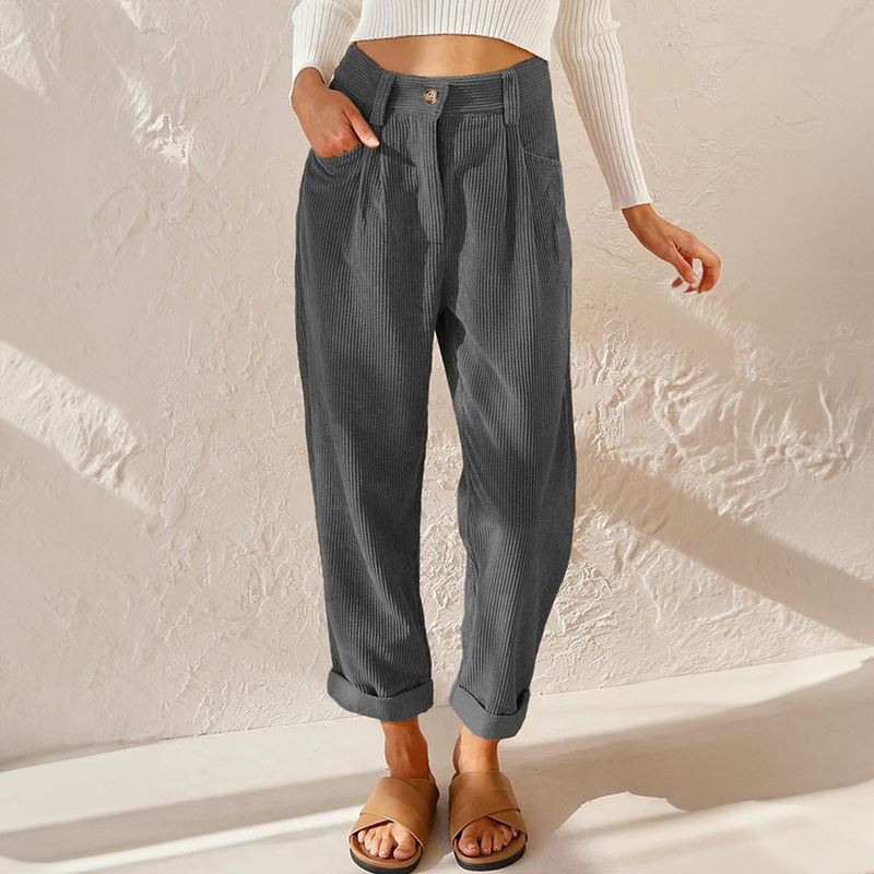 Georgina Falcourt | High Waist Corduroy Tapered Trousers For Women