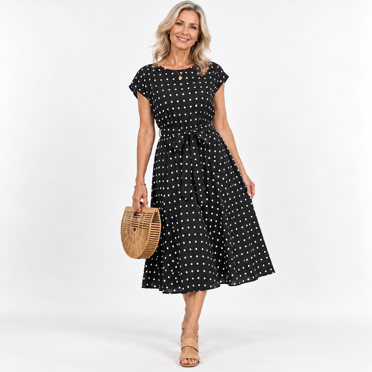 Elena Marchetti | Polka Dot Midi Summer Dress For Women