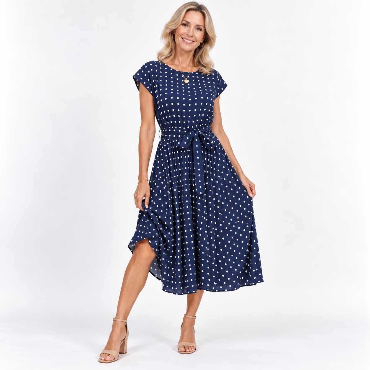 Elena Marchetti | Polka Dot Midi Summer Dress For Women
