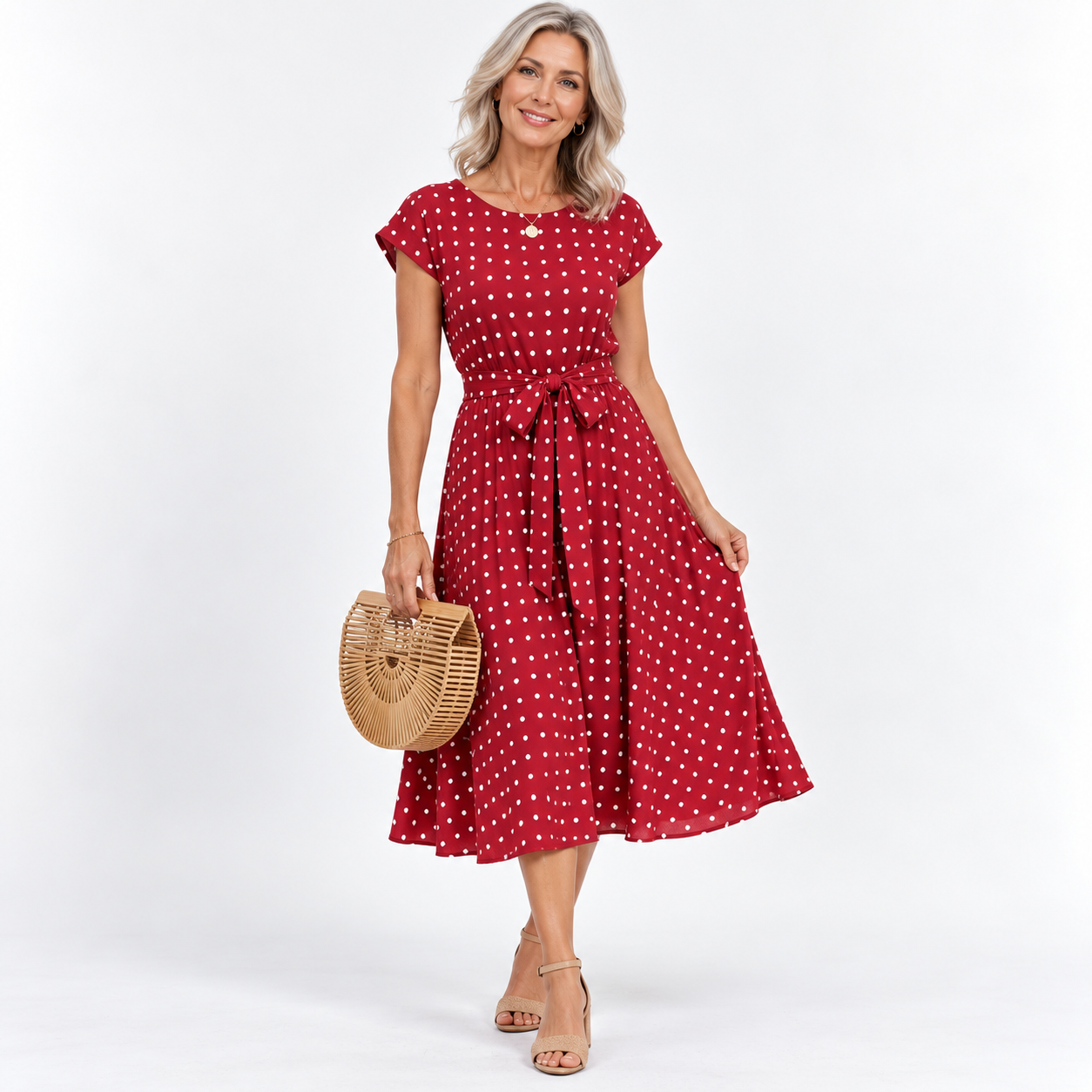 Elena Marchetti | Polka Dot Midi Summer Dress For Women