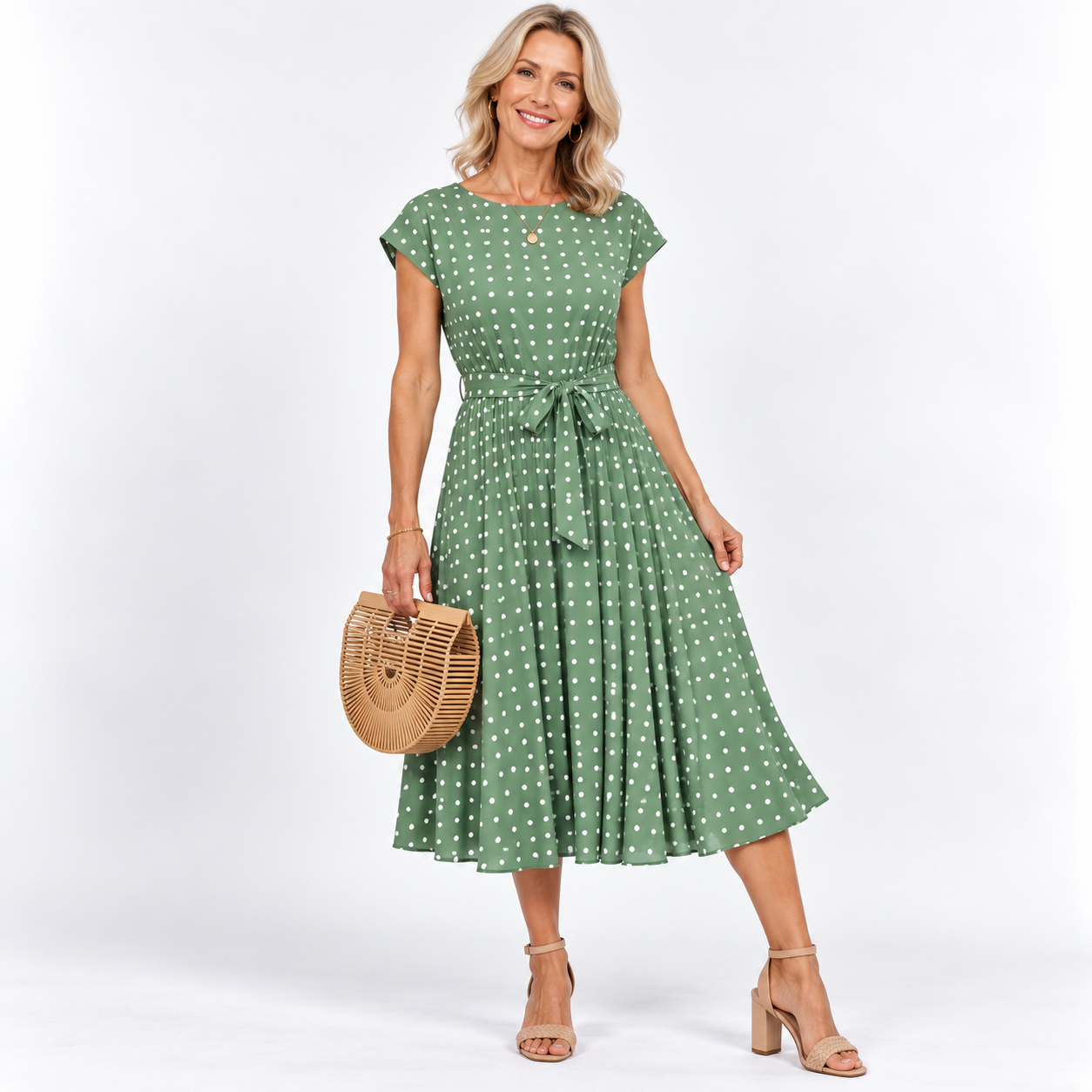 Elena Marchetti | Polka Dot Midi Summer Dress For Women