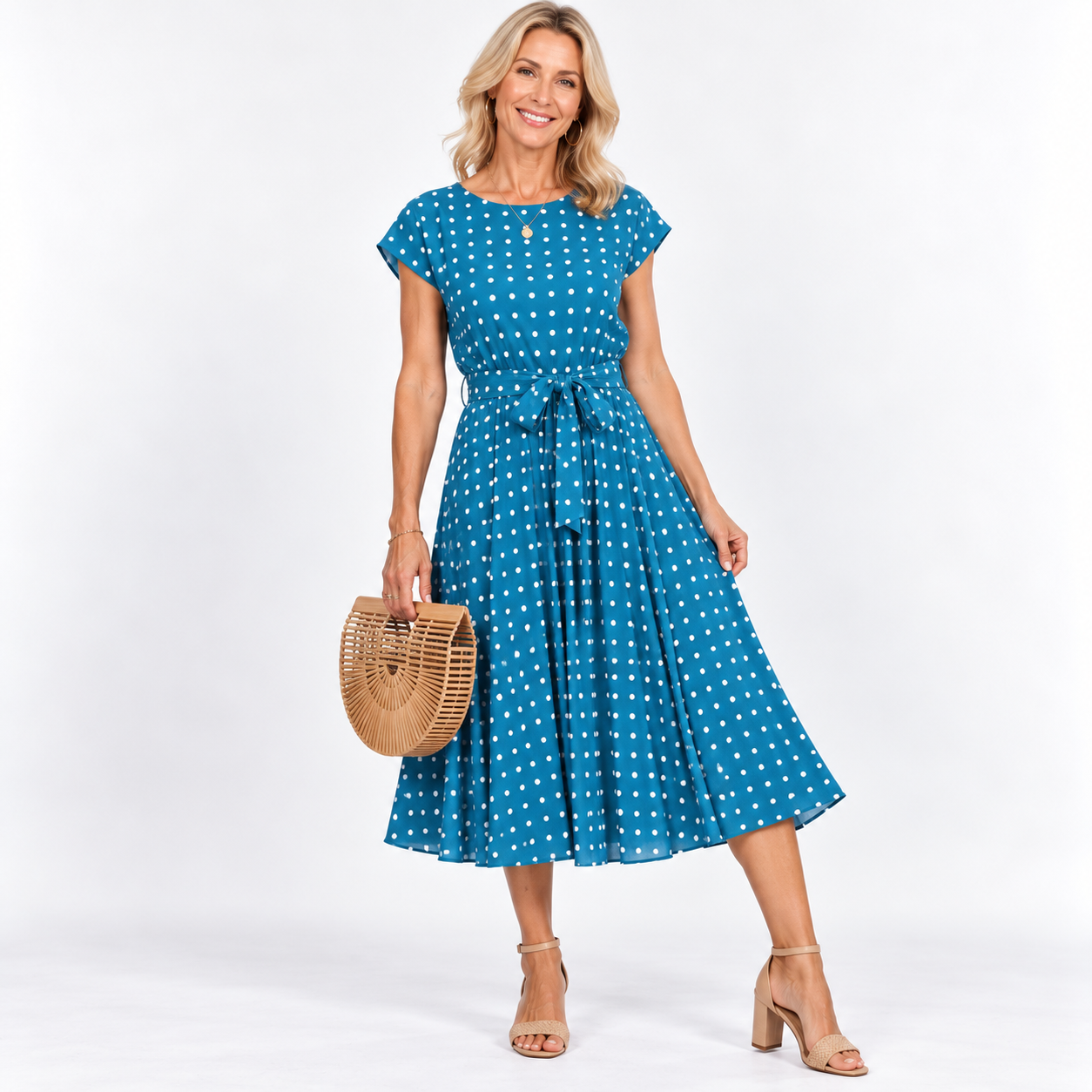 Elena Marchetti | Polka Dot Midi Summer Dress For Women