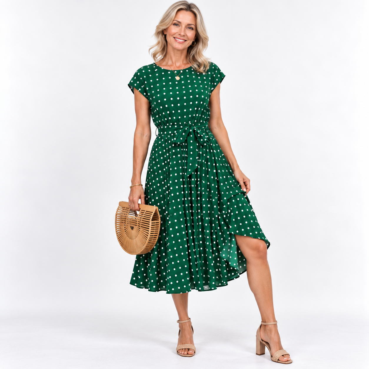 Elena Marchetti | Polka Dot Midi Summer Dress For Women
