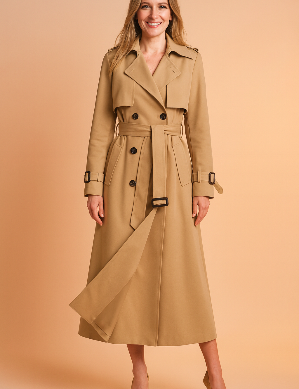 Camille Rosewood | Belted Longline Trench Coat For Women