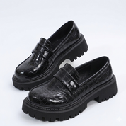 Harriet Colbourne | Croc-Embossed Black Platform Loafers For Women