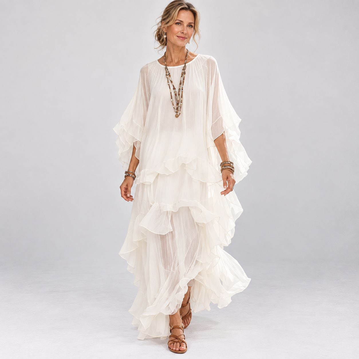 Isla Beaumont | Ruffled White Maxi Dress For Women