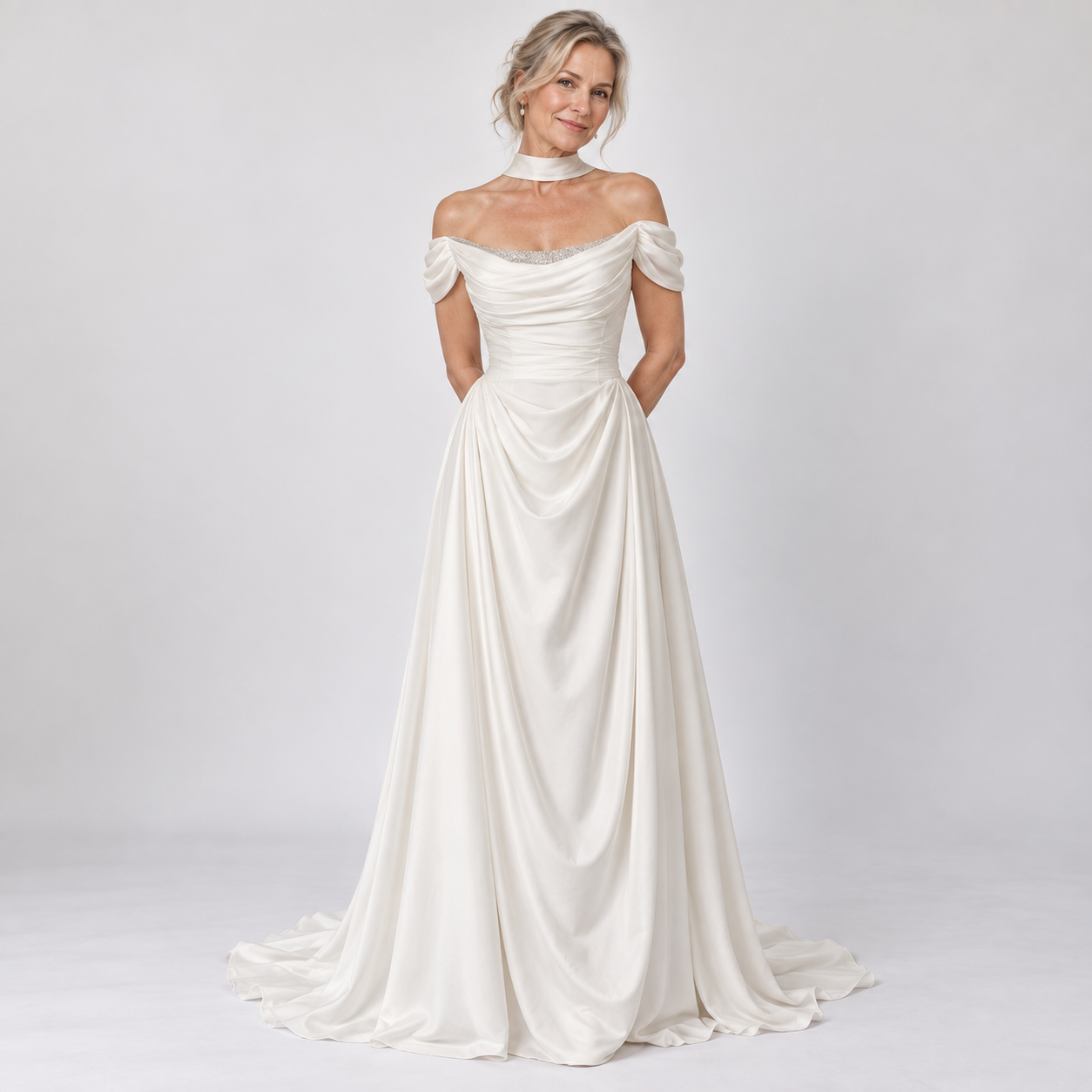 Juliette Harrington | Off-Shoulder Satin Maxi Dress For Women