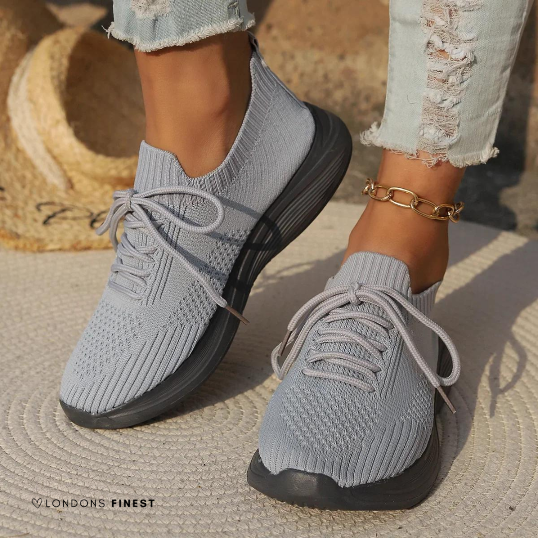 Roslyn Whitmore | White Knit Low Top Fashion Sneakers For Women