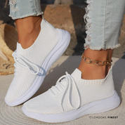 Roslyn Whitmore | White Knit Low Top Fashion Sneakers For Women